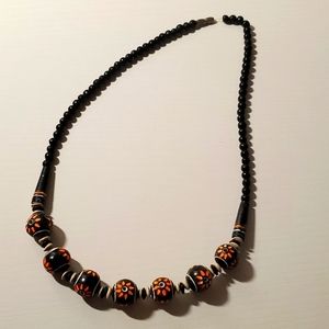 Vintage hand-carved wood beads necklace